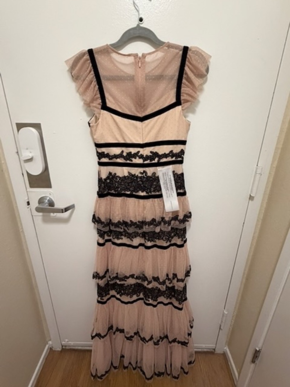 BCBGMAXAZRIA Blush and Black Lace Tiered Gown - Picture 3 of 4